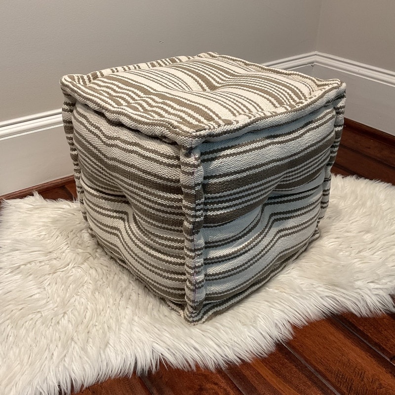 Handmade Striped Cotton Ottoman (India) - 16" x 16" x 16"