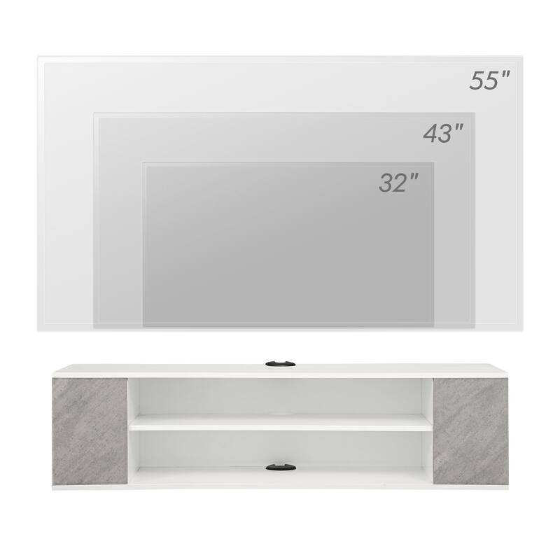 Floating TV Stand Entertainment Center with Open Storage,White and Grey