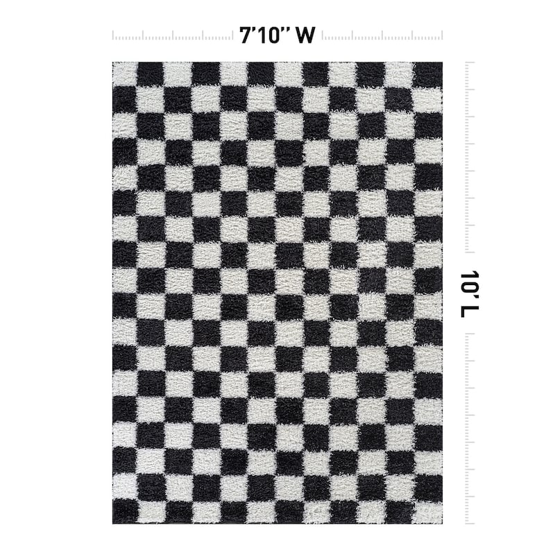 Block Shag Rug - Great for Living Room, Bedroom, or Entryway - Medium Pile, Easy to Clean - Anthracite Dark Gray