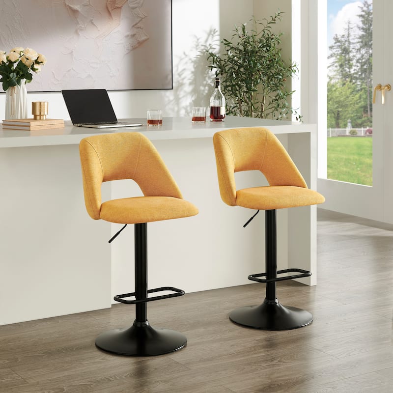Roundhill Furniture Nuvia Contemporary Adjustable Barstool with Upholstered Swivel Seats, Set of 2 - Yellow
