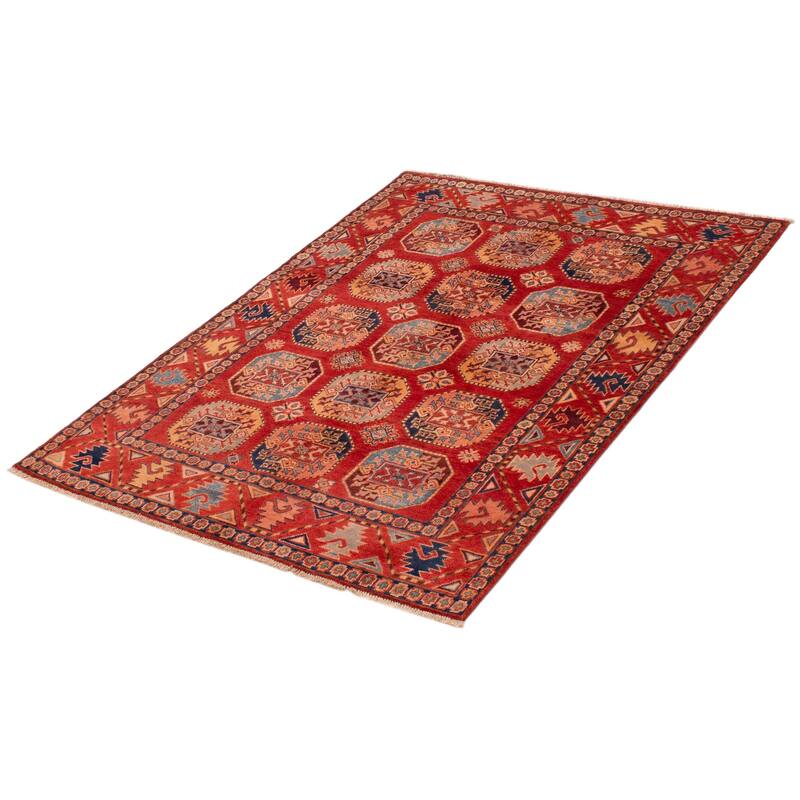ECARPETGALLERY Hand-knotted Uzbek Ghazni Red Wool Rug - 4'10 x 6'5