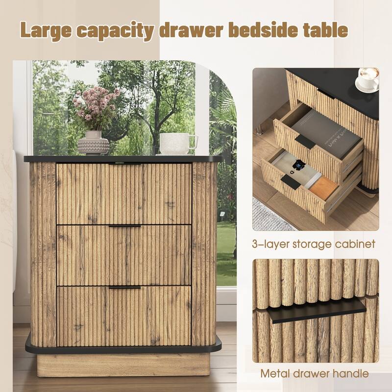 Multi-functional three-drawer MDF nightstand