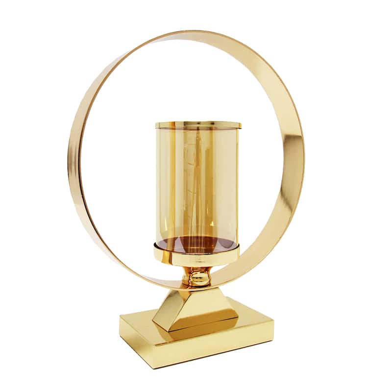 Gold Round Circle Ring Hurricane Candle Holder Centerpiece