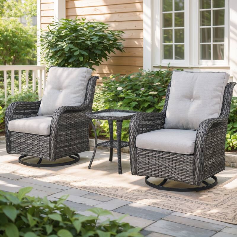 Pocassy Swivel Chairs with Cofee Table Grey-Beige - Grey - Grey - Beige