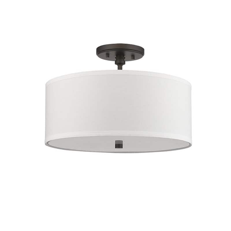 3 Light Simple Fabric Drum Semi-Flush Light in Oiled Bronze