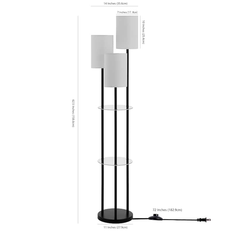 SAFAVIEH Lighting Soren 63-inch 2-shelf 3-light LED Floor Lamp - 14" W x 14" L x 62.5" H