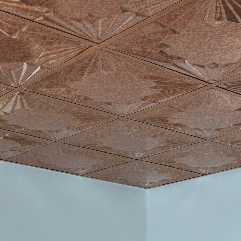 Fasade Art Deco Decorative Vinyl 2ft x 2ft Lay In Ceiling Tile in Cracked Copper (5 Pack)