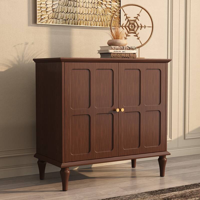 31" Mid-Century 2-Door Cabinet with Removable Tall Wine Glass Rack