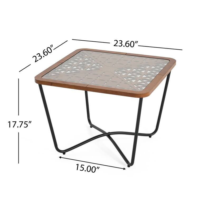 Industrial Style Square Coffee Table - Tempered Glass Top