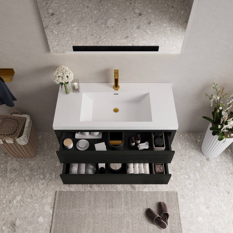 GDFStudio - Daniel Floating Bathroom Vanity with Stone Resin Sink and Soft-Close Drawer Storage