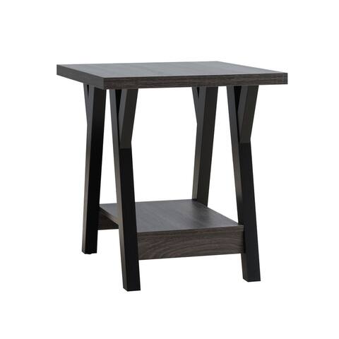 Gigi 22 Inch Modern End Table, Spacious Top, Open Bottom Shelf, Gray, Black