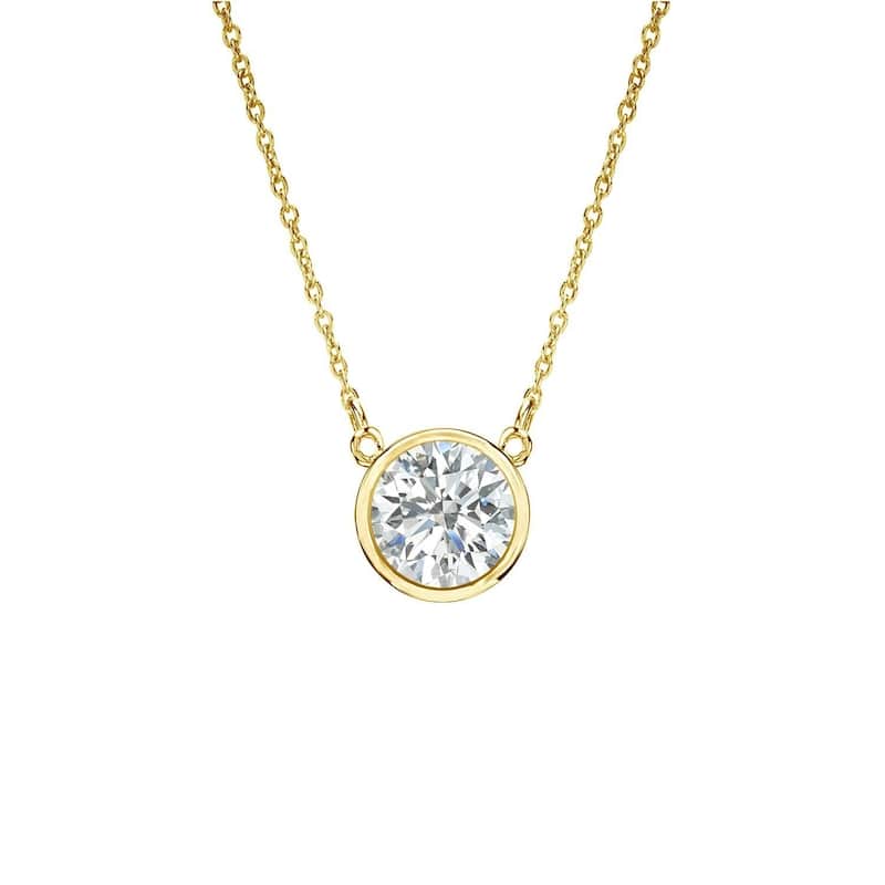 Auriya 1/4ctw Round Solitaire Diamond Necklace 14k Gold Bezel-set - 4mm (I-J, SI2-SI3)
