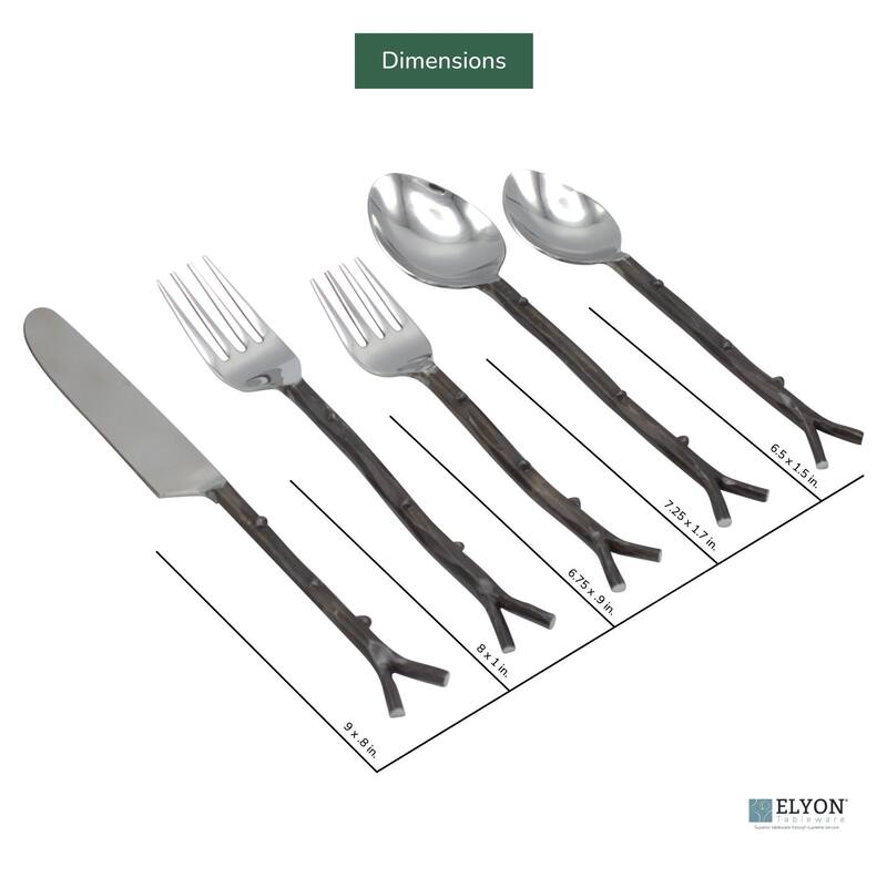 Elyon Hasanpur Reflective Black 20 Piece Flatware Set Indian Artisan-Made Set Hand-Forged Stainless Steel Service for 4