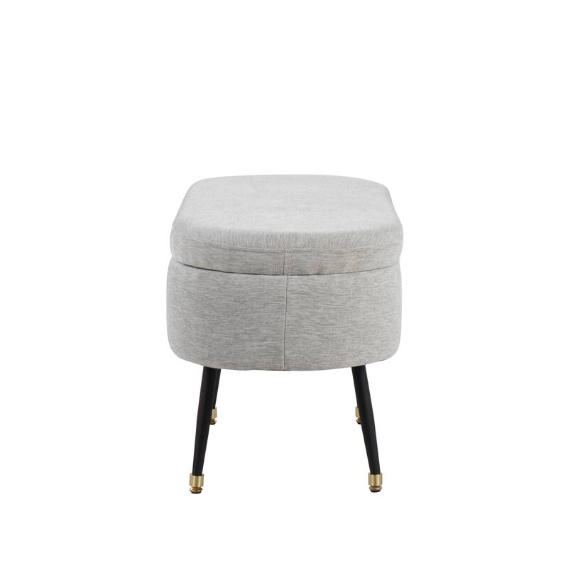 Harvey Contemporary Storage Bench in Black Metal and Light Grey Fabric with Gold Metal Accent by LumiSource