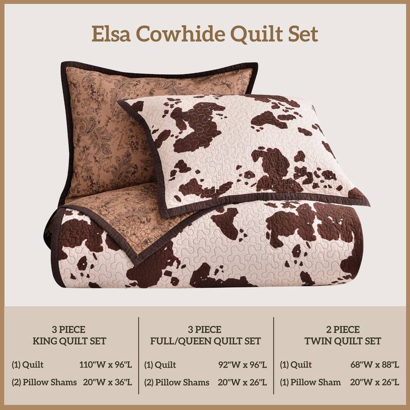 Paseo Road Elsa Cow Print and Paisley 100% Cotton 3 Piece Reversible Quilt Set