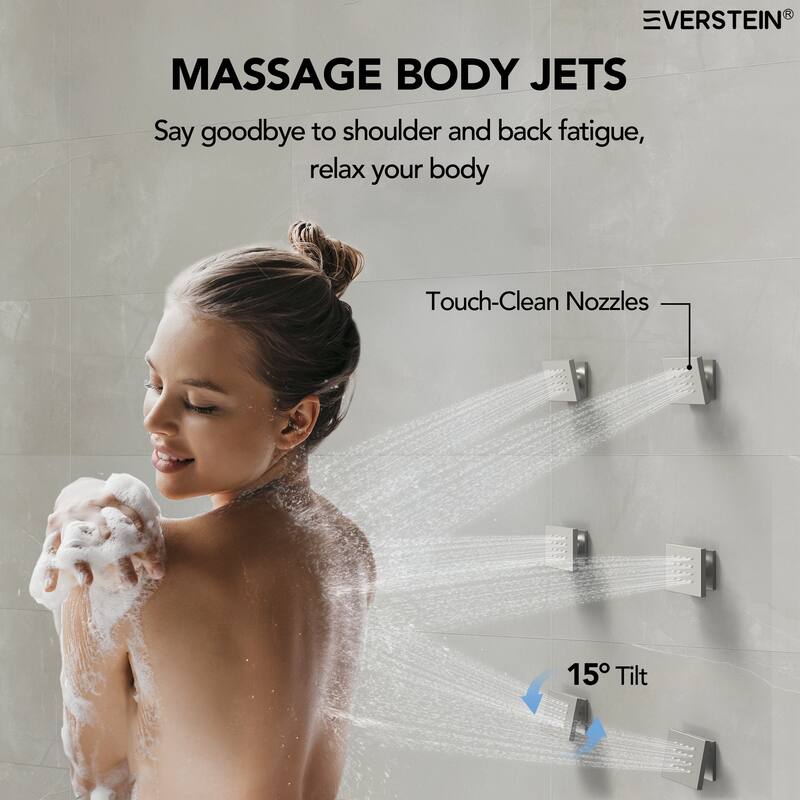 Thermostatic Rainfall Shower System with Handheld Spray, 16" & 6" Dual Shower Head and 6 Body Jets