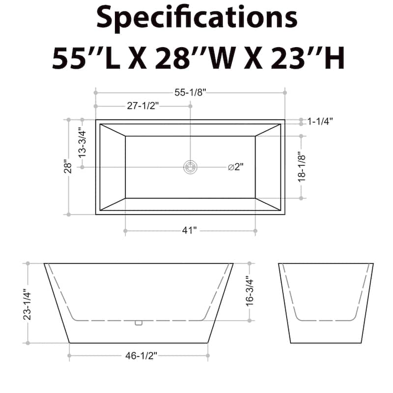 55''/59''/67'' Freestanding Bathtubs, Acrylic Soaking Bathtubs, Modern Spa Deep Soaking Tubs with Overflow & Drainer