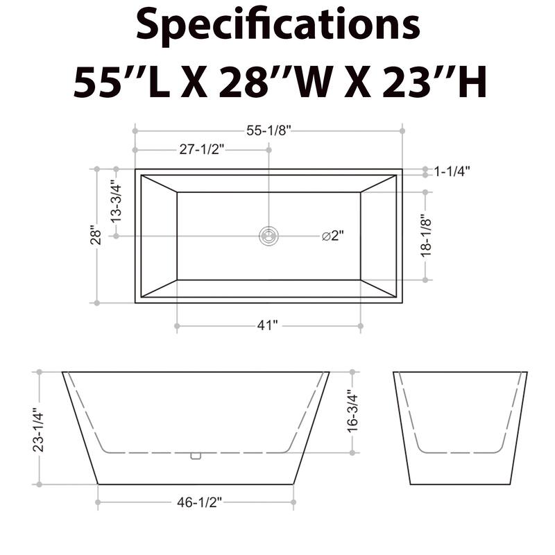 CB HOME 55''/59''/67'' Freestanding Acrylic Bathtubs,Modern Spa Deep Soaking Tubs with Solid Surface