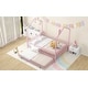 preview thumbnail 5 of 15, Contemporary Mordern Design Full Size House Platform Bed,Solid Metal Bed with Trundle,Semi-Enclosed Fence