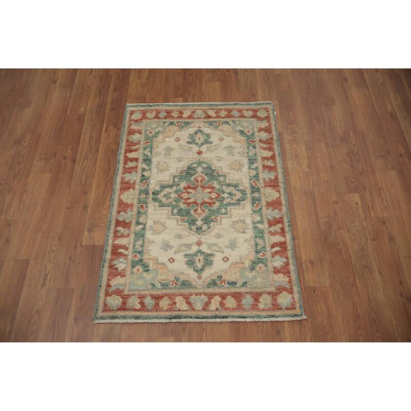 Hand Knotted Oriental 100% Wool Carpet Transitional Floral Beige & Ivories Oushak Area Rug - 3' 0'' X 2' 1''