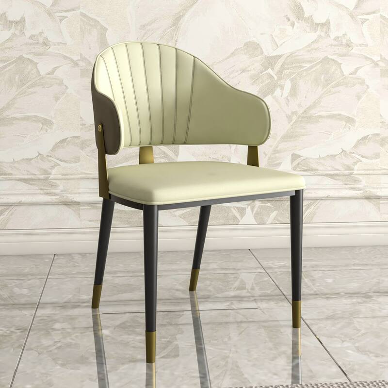 Leather Dining Chair in Iron Set of 4 with Gold Accents Design Modern Ergonomic Side Arm Chair