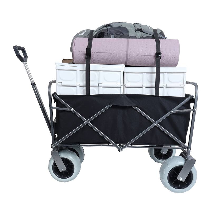 Two Pieces: Heavy-Duty 500lb Capacity Beach Wagon w/9" Pneumatic Tires & Steel Frame; Compact 225lb Foldable Utility Cart