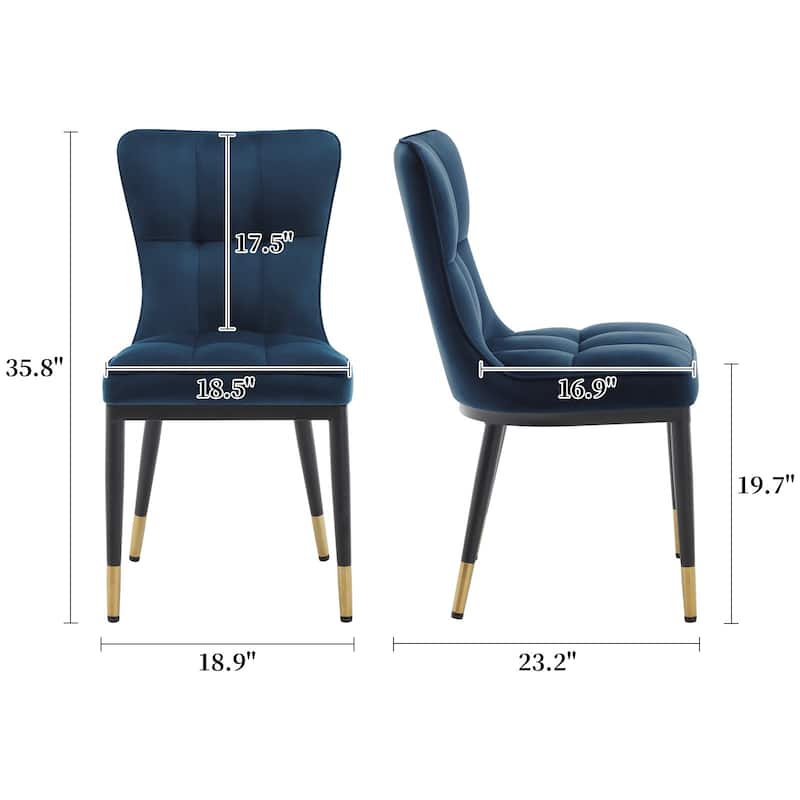 Velvet Upholstered Dining Chairs with Metal Legs, Set of 2/4 - 35.8"H x 18.9"W x 23.2"D