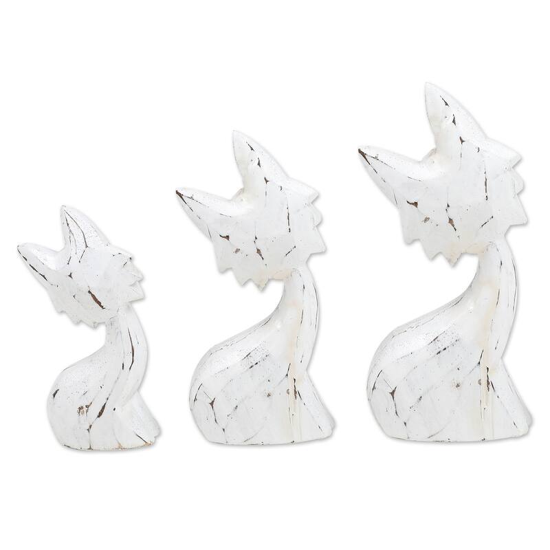 Novica Handmade Feline Glances Wood Statuettes (Set Of 3)