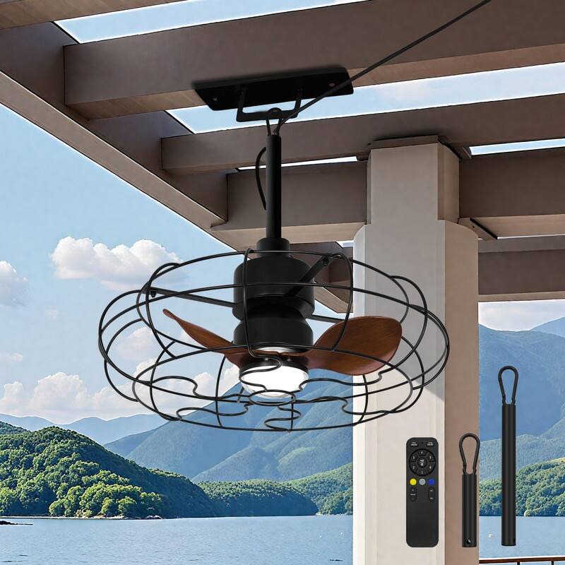 20 in. Outdoor Black Wet Rated Gazebo Ceiling Fan with Light, Hanging Fan for Pergola, Waterproof, Hook Installation