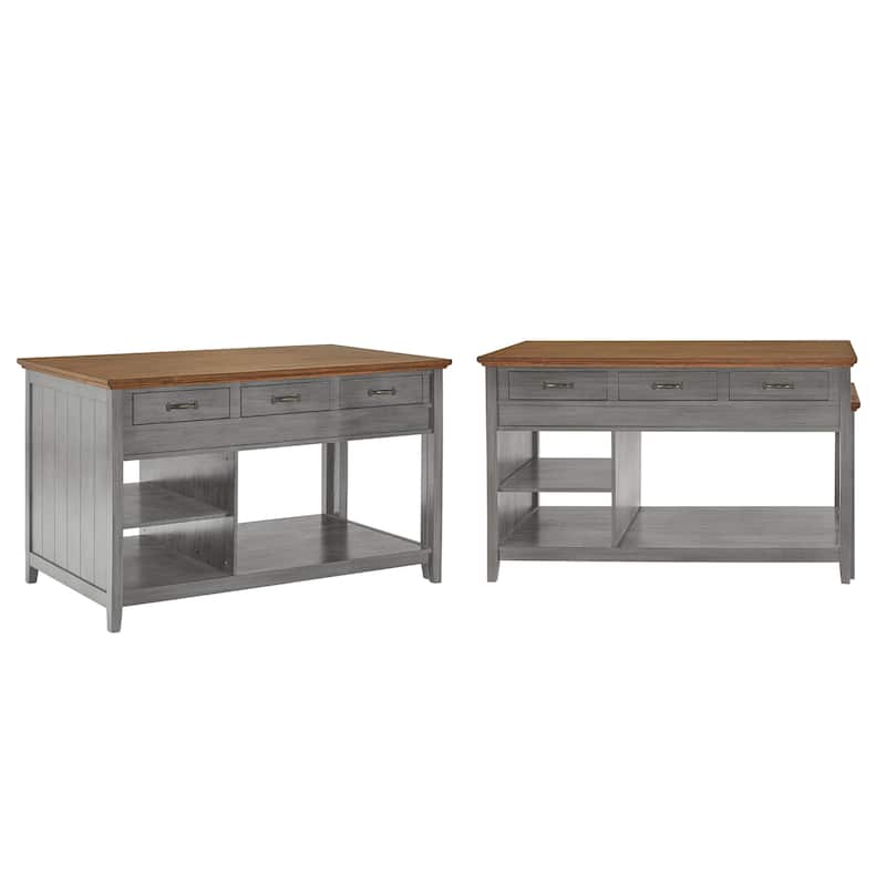 Ronda Two-Tone Antique Finish Extendable Kitchen Island with 3 Drawers - Antique Grey