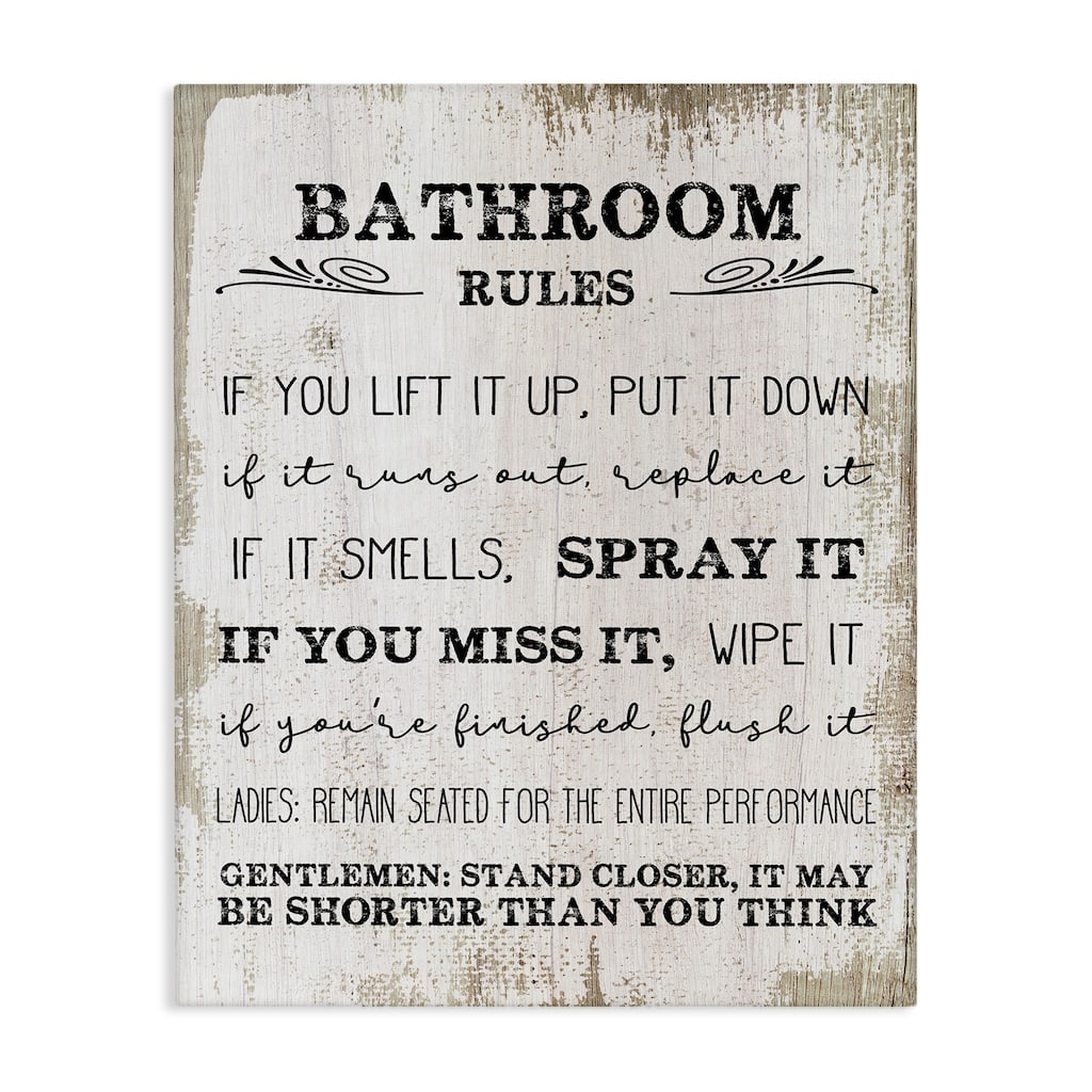Stupell Bathroom Rules Funny Word Wood Textured Design,16x20, Proudly Made in USA - Multi-Color