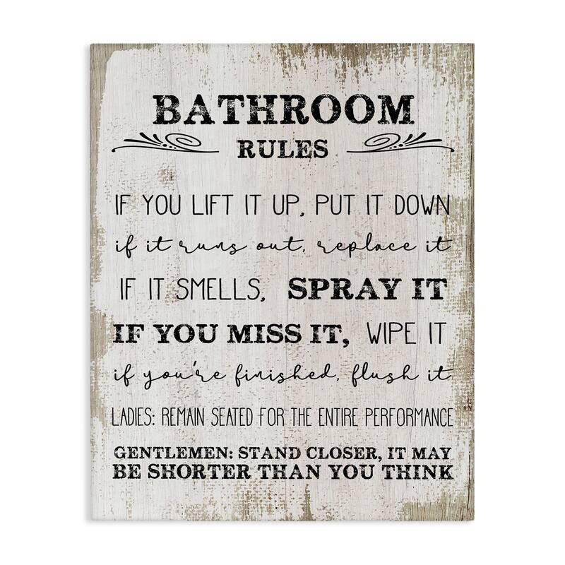 Stupell Bathroom Rules Funny Word Wood Textured Design,16x20, Proudly Made in USA - Multi-Color - 24 x 30
