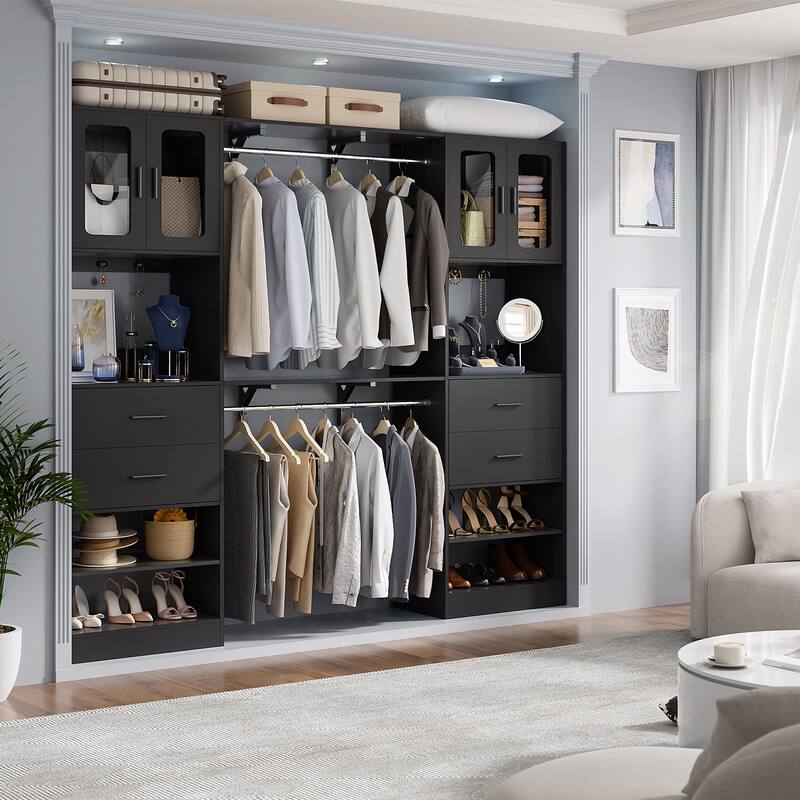 Rackcog Closet System with Doors and Drawers, Storage Organizer with DIY Shelving for Walk-in Closet