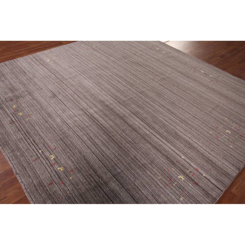 Striped Gabbeh Square Area Rug Hand-Knotted Wool Carpet - 8'1"x 8'0"