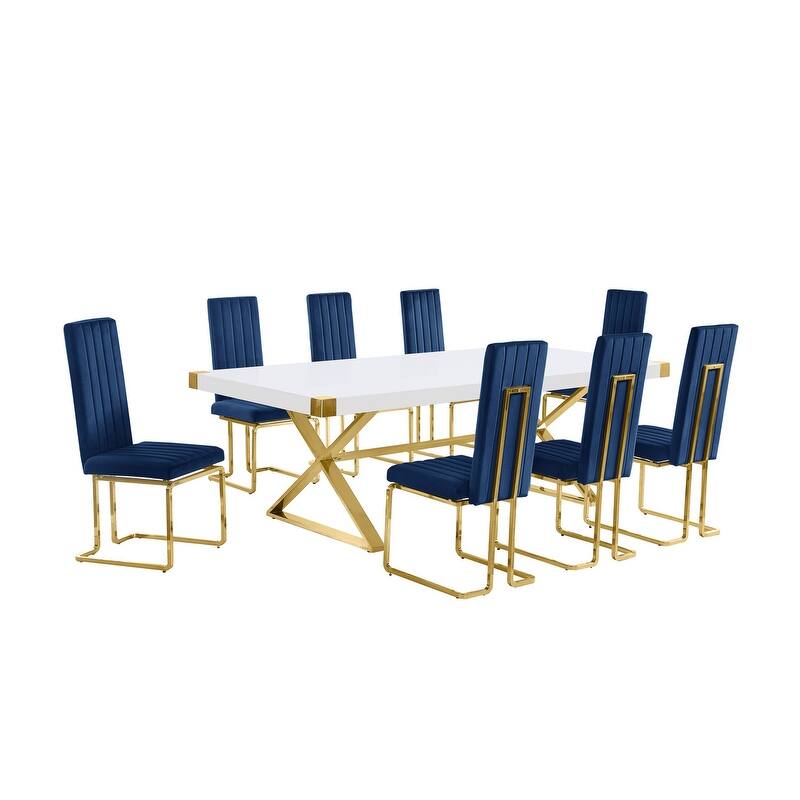 Best Quality Furniture D442/3-SC340-7 Dining Set with 94" White Lacquer Wood Top