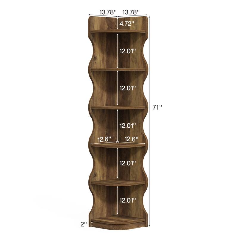 Corner Bookcase, 70.8'' Tall Corner Shelf Storage Display Rack - 13.8'' W × 13.8'' D × 70.8'' H