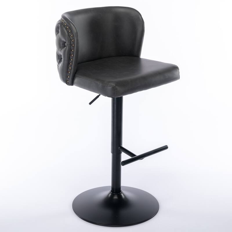 Modern Swivel Barstools, Tufted Back Upholstered Dining Chair, Leather High Bar Chair Adjustable Height, Set of 2
