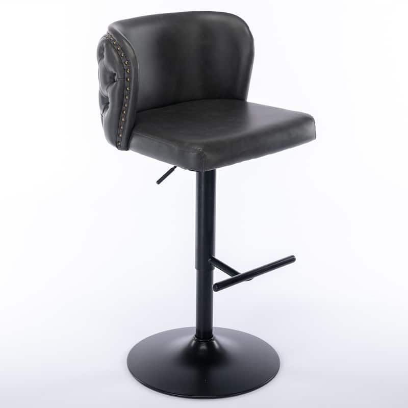 Roomfitters Modern PU Leather Swivel Bar Stools Set of 2, Adjustable Height Bar Chairs with Tufted Back and Black Metal Base