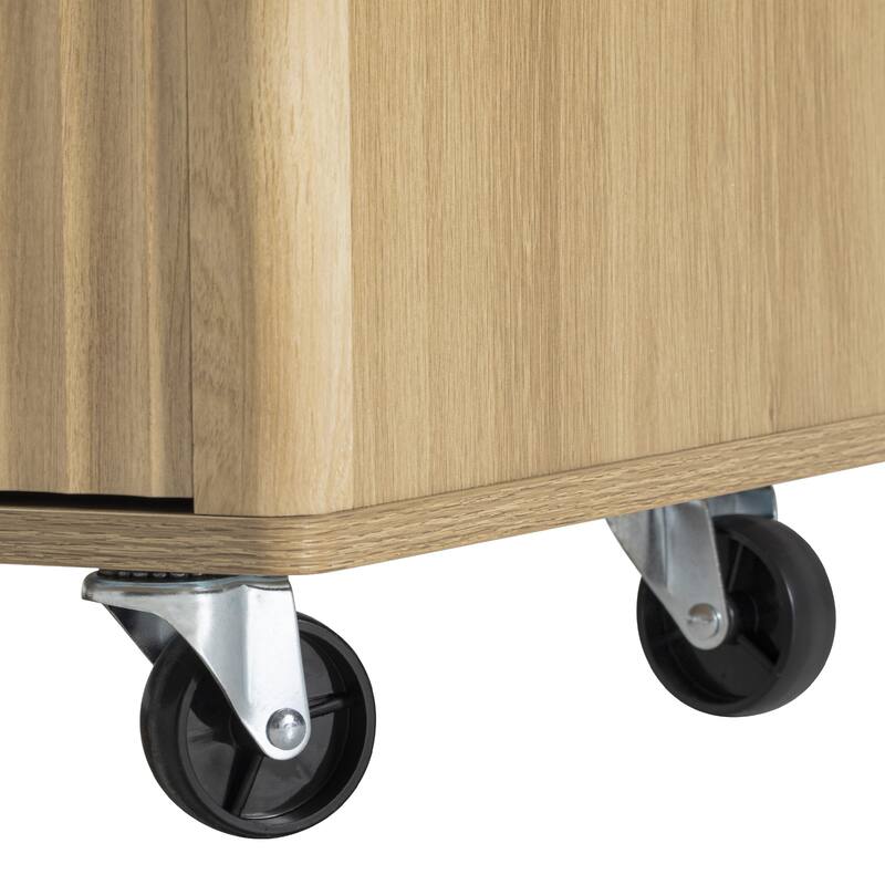 55.5" Fluted Storage Kitchen Island with Drop Leaf and Power Outlet and 3 Drawers