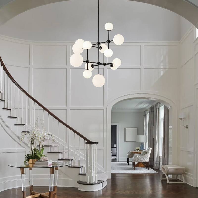 Grand Tiered Frosted Glass Bubble Sputnik Dimmable Entry Chandelier
