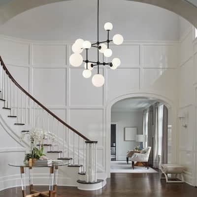 Grand Tiered Frosted Glass Bubble Sputnik Dimmable Entry Chandelier