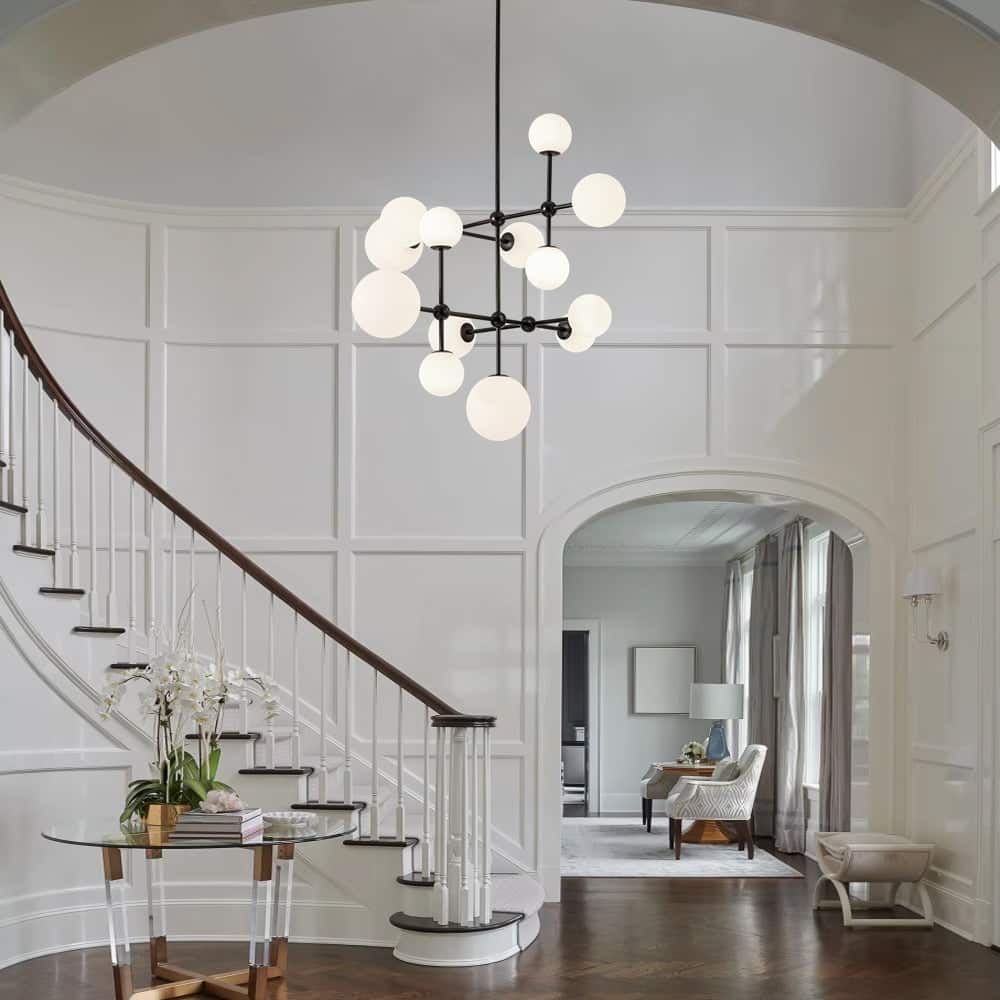 Grand Tiered Frosted Glass Bubble Sputnik Dimmable Entry Chandelier