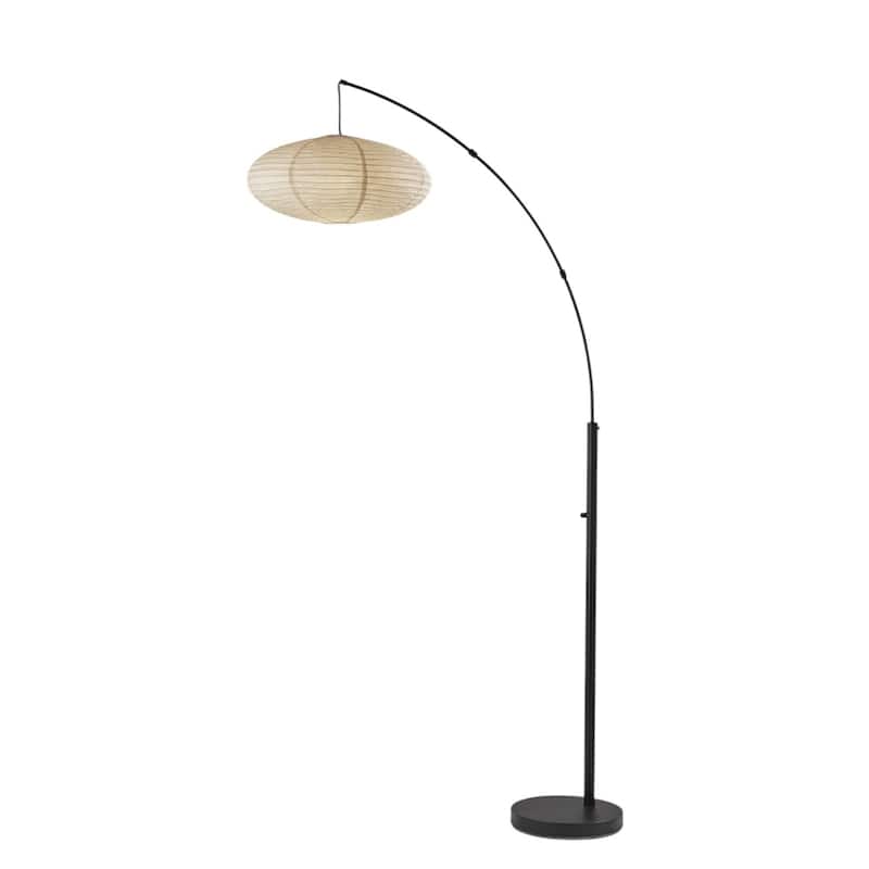 80-inch Beige and Black Arc Floor Lamp with Paper Globe Shade - 42" x 20" x 80"