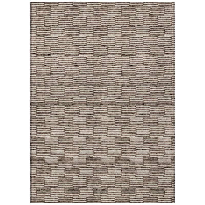 Machine Washable Indoor/ Outdoor Chantille Stripe Blocks Rug