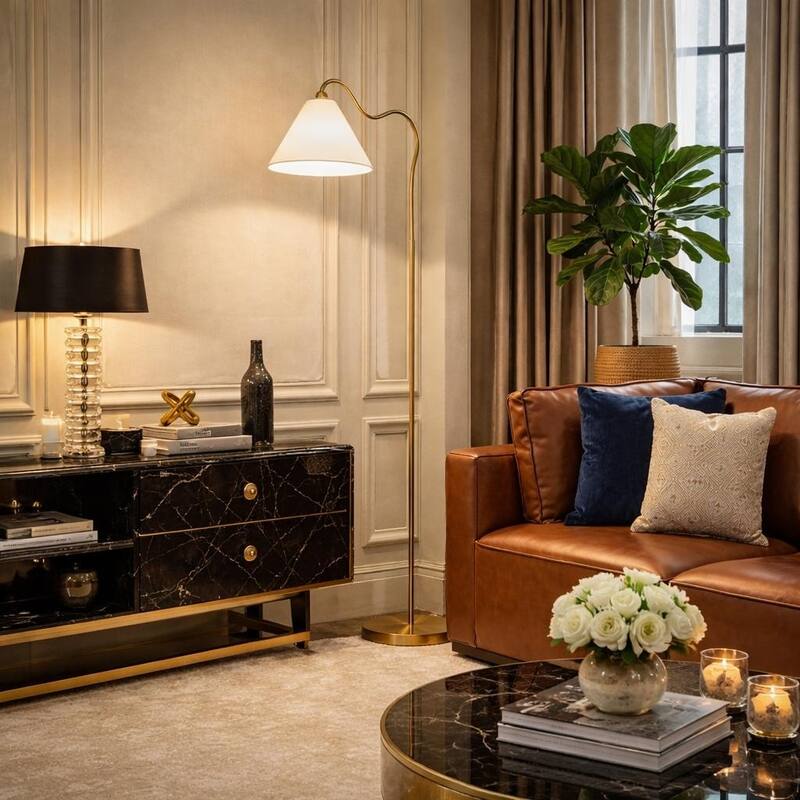 Majestic Glow Brass Floor Lamp - White