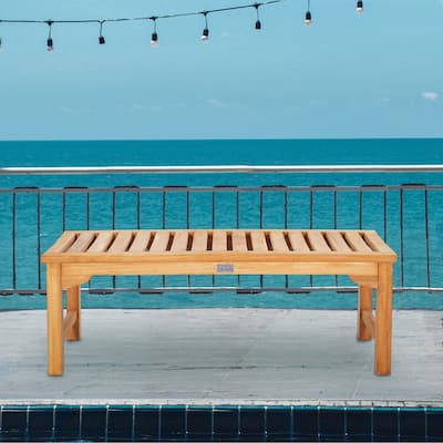 Seven Seas Teak Ocean City Outdoor Teak Wood Patio Backless Bench, 4 Foot