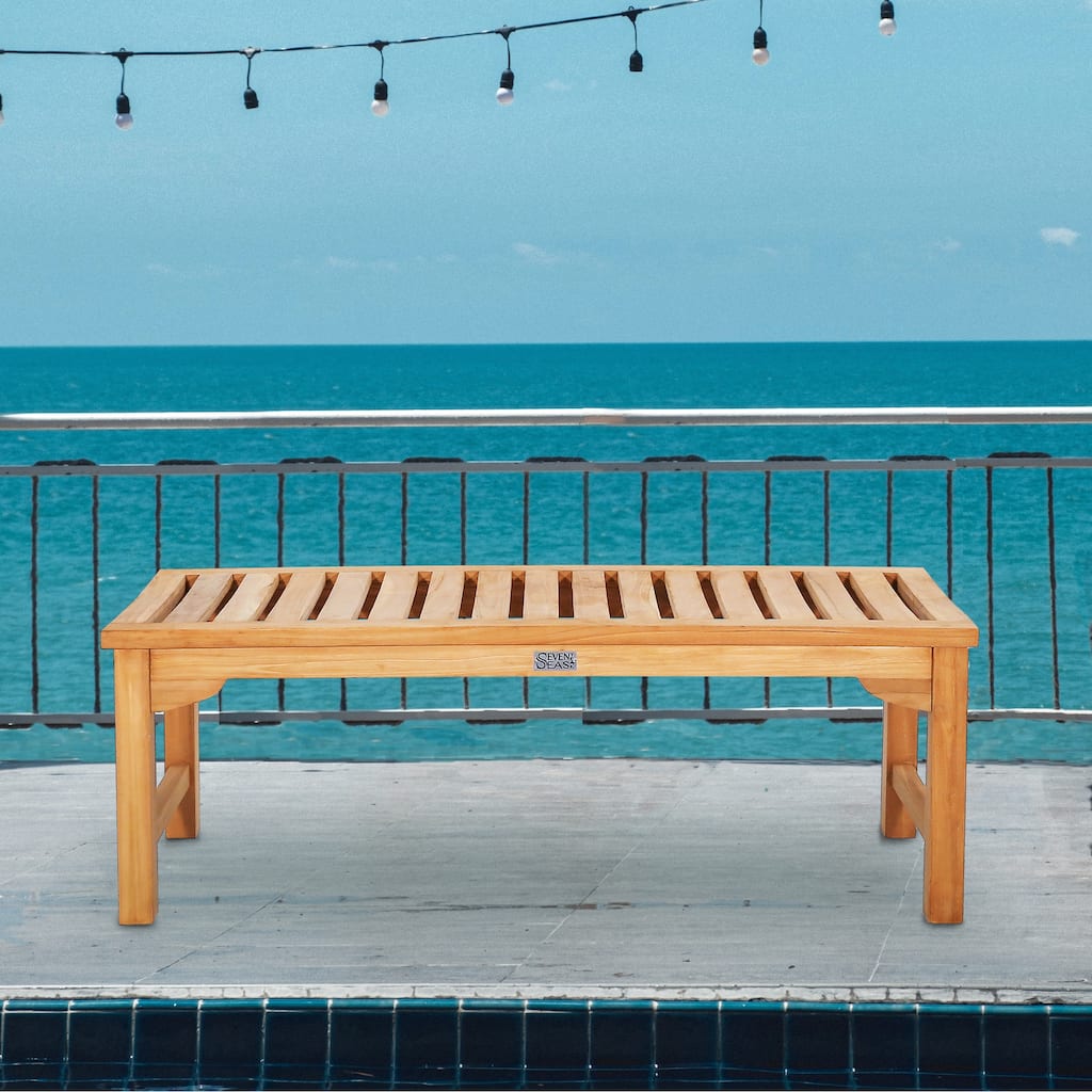 Seven Seas Teak Ocean City Outdoor Teak Wood Patio Backless Bench, 4 Foot