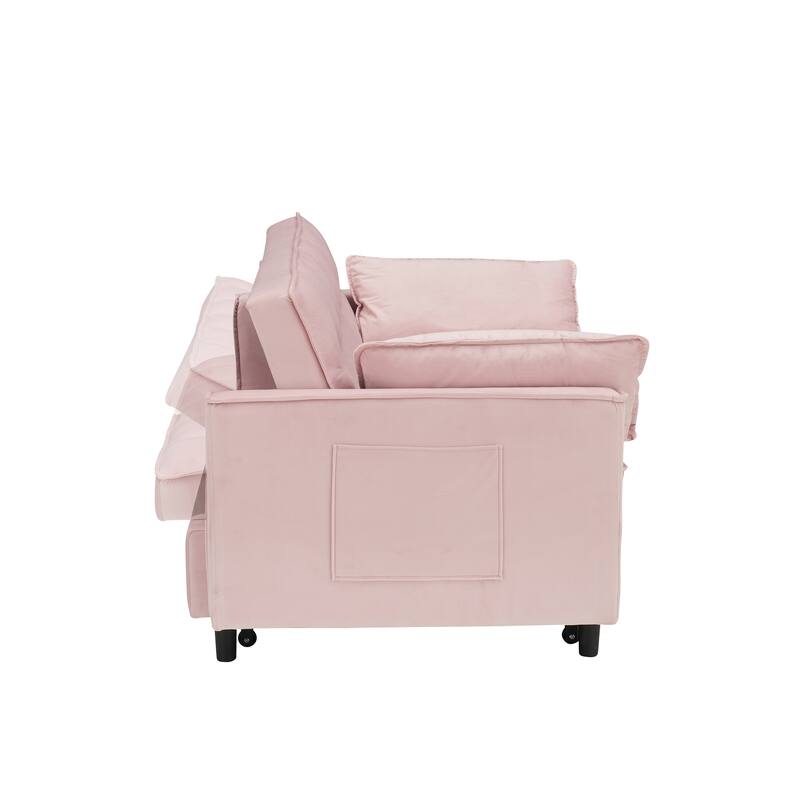 3 in 1 Tufted Convertible Sleeper Sofa Bed, Small Lounge Sofa with Reclining Back, Loveseat Sofa with Toss Pillows and Pockets