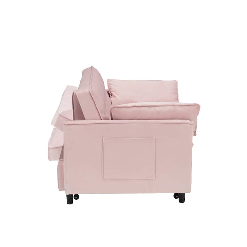 Pink Velvet 3 in 1 Convertible Sleep Sofa Bed, 55x33x32 inches
