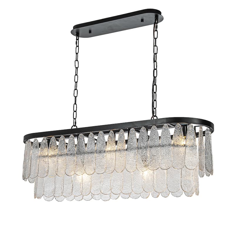 5/6-Light Vintage Textured Glass Chandelier Matte Black Rustic Art Glass Hanging Light